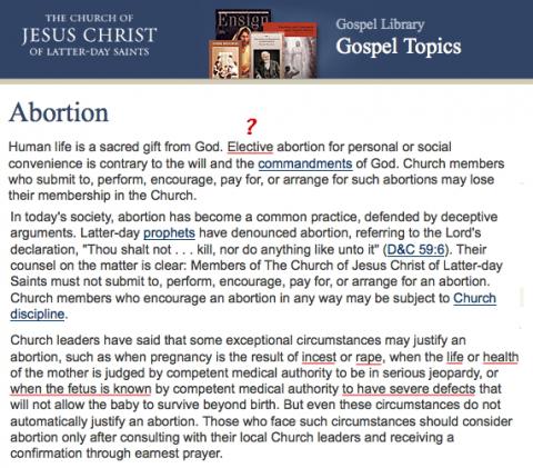 Mormon site on abortion incest